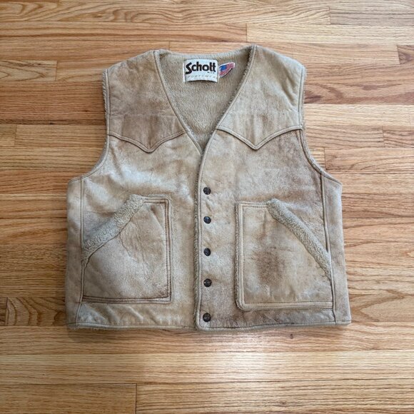 Vintage Schott Suede Sherpa Lined Vest Made in USA - Picture 1 of 10